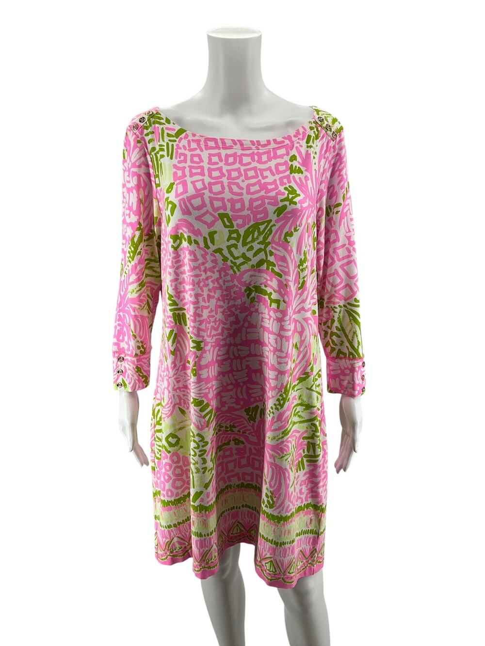 Lilly Pulitzer Jane Shift Dress 'Catch the Wave' Print 3/4 Sleeve XL